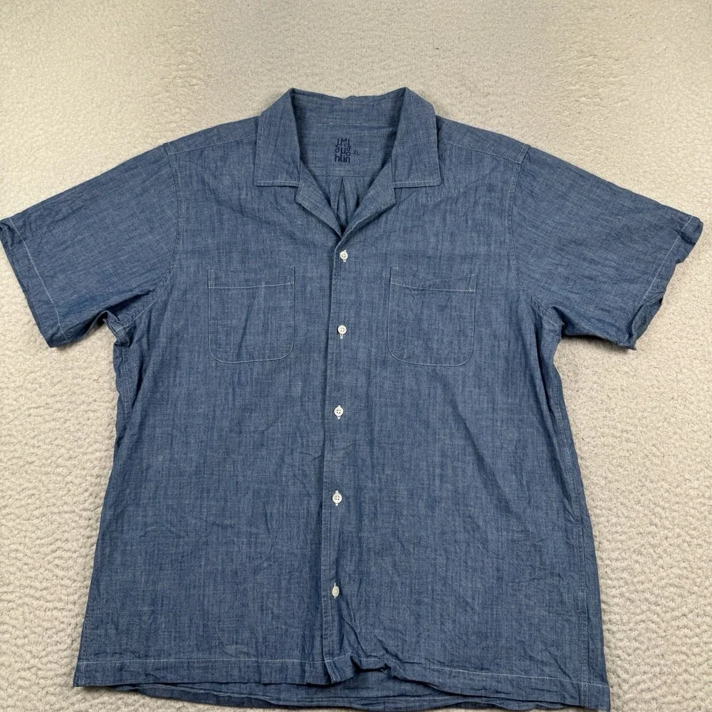 J. McLaughlin Shirt Mens M Blue Chambray Button Front Cotton Casual Short Sleeve